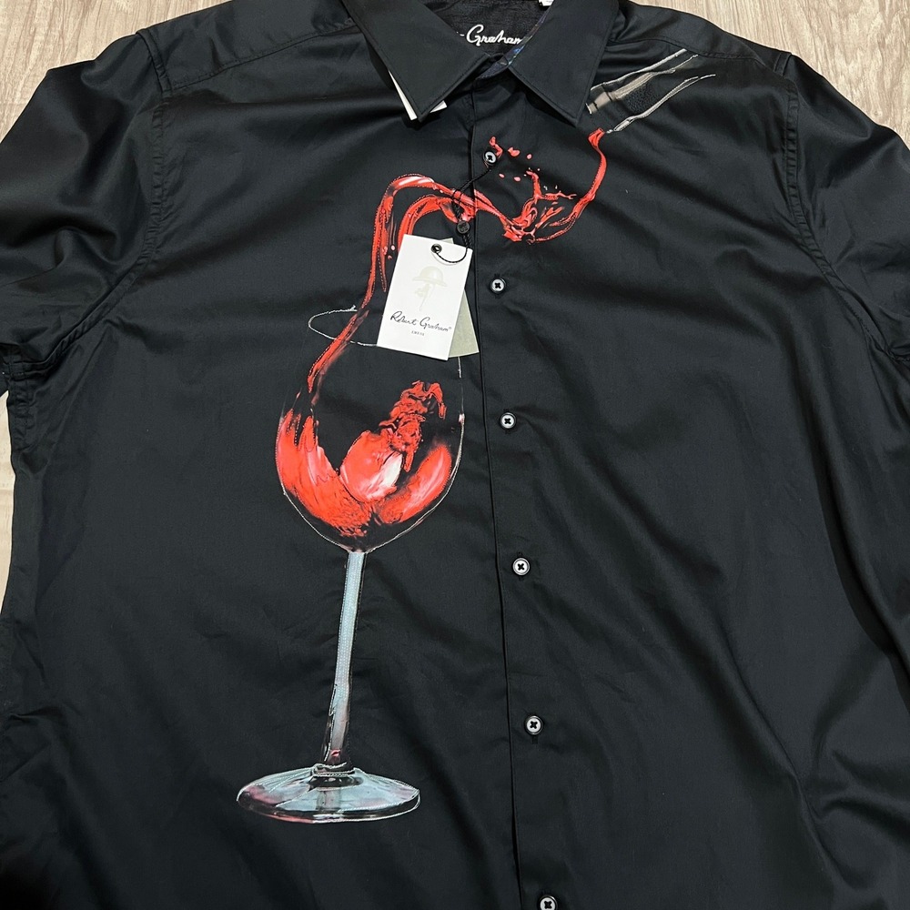 Robert Graham Pinot Noir 3 Shirt Mens 2XL Black Wine Glass Long Sleeve - Picture 5 of 12